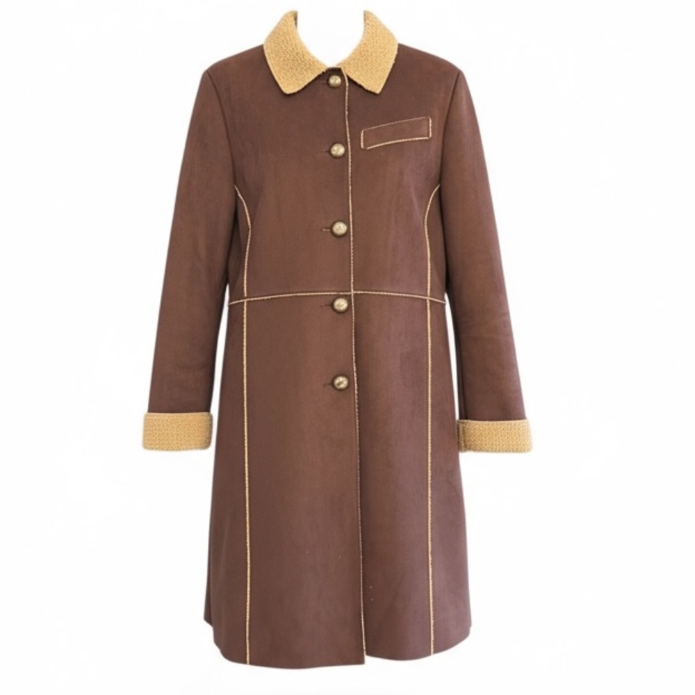 County  Clothing Faux Suede and Shearling-Trimmed Trench Style Coat